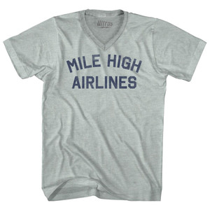 Mile High Airlines Adult Tri-Blend V-neck T-shirt - Athletic Cool Grey Mile High Airlines Adult Tri-Blend V-neck T-shirt - Athletic Cool Grey