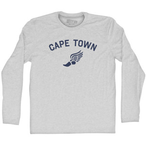 Cape Town Running Track Winged Foot Adult Cotton Long Sleeve T-shirt - Grey Heather Cape Town Running Track Winged Foot Adult Cotton Long Sleeve T-shirt - Grey Heather