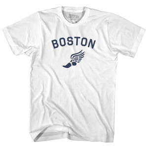 Boston Running Track Winged Foot Adult Cotton T-shirt - White Boston Running Track Winged Foot Adult Cotton T-shirt - White