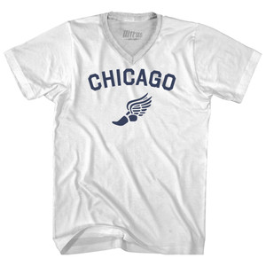 Chicago Running Track Winged Foot Adult Tri-Blend V-neck T-shirt - White Chicago Running Track Winged Foot Adult Tri-Blend V-neck T-shirt - White