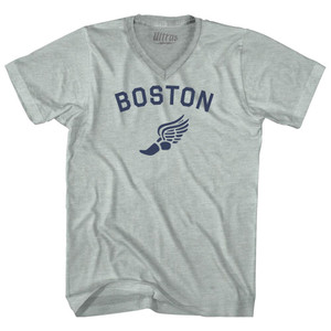 Boston Running Track Winged Foot Adult Tri-Blend V-neck T-shirt - Athletic Cool Grey Boston Running Track Winged Foot Adult Tri-Blend V-neck T-shirt - Athletic Cool Grey