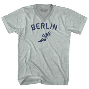Berlin Running Track Winged Foot Adult Tri-Blend V-neck T-shirt - Athletic Cool Grey Berlin Running Track Winged Foot Adult Tri-Blend V-neck T-shirt - Athletic Cool Grey