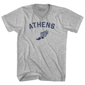Athens Running Track Winged Foot Adult Cotton V-neck T-shirt - Grey Heather Athens Running Track Winged Foot Adult Cotton V-neck T-shirt - Grey Heather