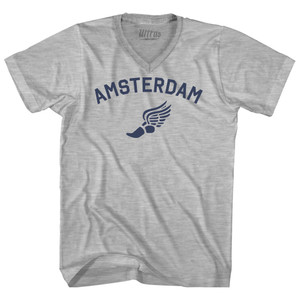 Amsterdam Running Track Winged Foot Adult Cotton V-neck T-shirt - Grey Heather Amsterdam Running Track Winged Foot Adult Cotton V-neck T-shirt - Grey Heather