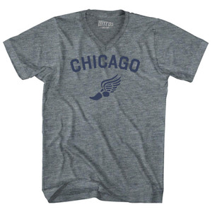Chicago Running Track Winged Foot Adult Tri-Blend V-neck T-shirt - Athletic Grey Chicago Running Track Winged Foot Adult Tri-Blend V-neck T-shirt - Athletic Grey