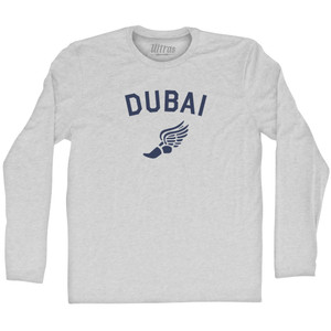 Dubai Running Track Winged Foot Adult Cotton Long Sleeve T-shirt - Grey Heather Dubai Running Track Winged Foot Adult Cotton Long Sleeve T-shirt - Grey Heather