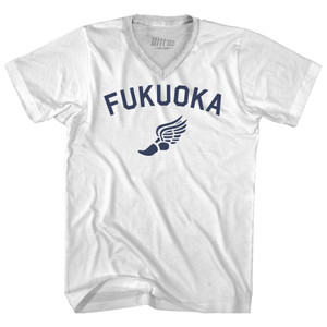 Fukuoka Running Track Winged Foot Adult Tri-Blend V-neck T-shirt - White Fukuoka Running Track Winged Foot Adult Tri-Blend V-neck T-shirt - White