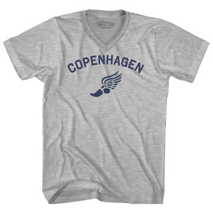 Copenhagen Running Track Winged Foot Adult Cotton V-neck T-shirt - Grey Heather Copenhagen Running Track Winged Foot Adult Cotton V-neck T-shirt - Grey Heather