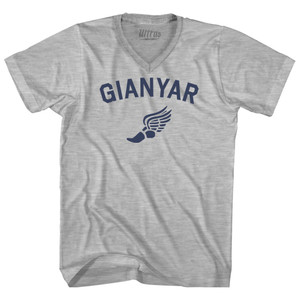 Gianyar Running Track Winged Foot Adult Cotton V-neck T-shirt - Grey Heather Gianyar Running Track Winged Foot Adult Cotton V-neck T-shirt - Grey Heather