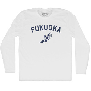 Fukuoka Running Track Winged Foot Adult Cotton Long Sleeve T-shirt - White