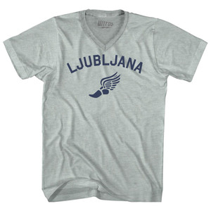 Ljubljana Running Track Winged Foot Adult Tri-Blend V-neck T-shirt - Athletic Cool Grey Ljubljana Running Track Winged Foot Adult Tri-Blend V-neck T-shirt - Athletic Cool Grey