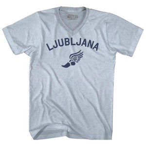 Ljubljana Running Track Winged Foot Adult Tri-Blend V-neck T-shirt - Athletic White Ljubljana Running Track Winged Foot Adult Tri-Blend V-neck T-shirt - Athletic White
