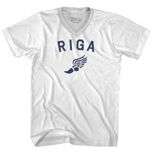 Riga Running Track Winged Foot Adult Tri-Blend V-neck T-shirt - White