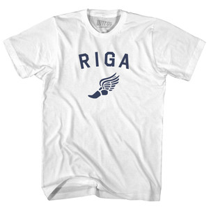 Riga Running Track Winged Foot Womens Cotton Junior Cut T-Shirt - White Riga Running Track Winged Foot Womens Cotton Junior Cut T-Shirt - White