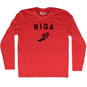 Riga Running Track Winged Foot Adult Tri-Blend Long Sleeve T-shirt - Athletic Red Riga Running Track Winged Foot Adult Tri-Blend Long Sleeve T-shirt - Athletic Red