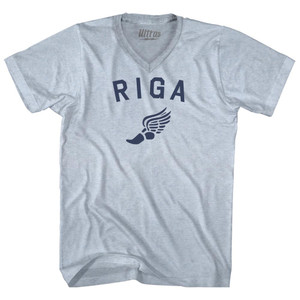 Riga Running Track Winged Foot Adult Tri-Blend V-neck T-shirt - Athletic White Riga Running Track Winged Foot Adult Tri-Blend V-neck T-shirt - Athletic White
