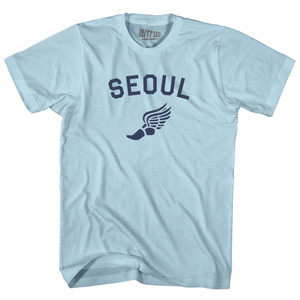 Seoul Running Track Winged Foot Adult Cotton T-shirt - Light Blue Seoul Running Track Winged Foot Adult Cotton T-shirt - Light Blue