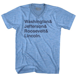 Washington& Jefferson& Roosevelt& Lincoln & Adult Tri-Blend V-Neck T-Shirt - Athletic Blue