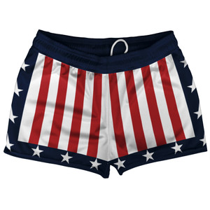 Navy Blue, Red and White Champ Shorty Short Gym Shorts 2.5" Inseam Made In USA Navy Blue, Red and White Champ Shorty Short Gym Shorts 2.5" Inseam Made In USA