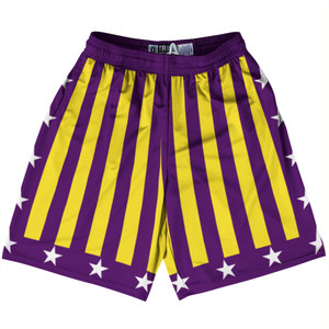 Champ Louisiana Purple Yellow and White Lacrosse Shorts Made In USA Champ Louisiana Purple Yellow and White Lacrosse Shorts Made In USA
