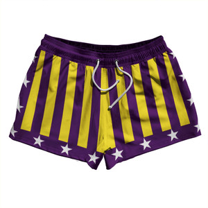 Champ Louisiana Purple Yellow and White 2.5" Swim Shorts Made in USA Champ Louisiana Purple Yellow and White 2.5" Swim Shorts Made in USA