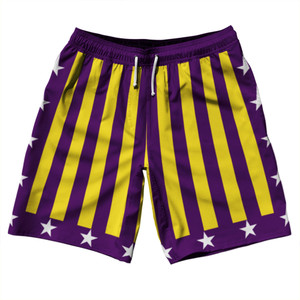 Champ Louisiana Purple Yellow and White 10" Swim Shorts Made in USA Champ Louisiana Purple Yellow and White 10" Swim Shorts Made in USA