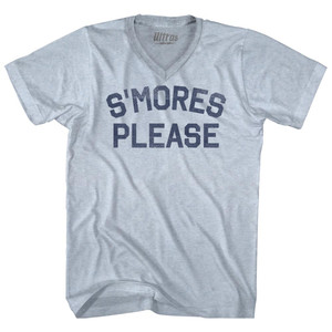 S'mores Please Adult Tri-Blend V-neck T-shirt - Athletic White