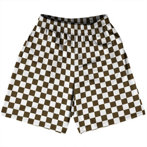 Checkerboard 1 Inch Brown Dark and White Basketball Practice Shorts Made In USA
