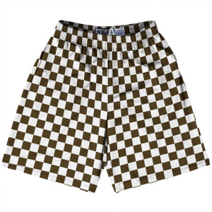 Checkerboard 1 Inch Brown Dark and White Lacrosse Shorts Made In USA Checkerboard 1 Inch Brown Dark and White Lacrosse Shorts Made In USA