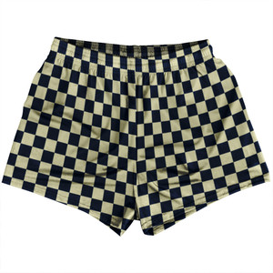 Checkerboard 1 Inch Blue Navy and Vegas Gold Womens & Girls Sport Shorts End Made In USA Checkerboard 1 Inch Blue Navy and Vegas Gold Womens & Girls Sport Shorts End Made In USA