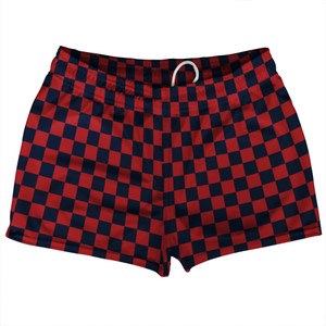 Checkerboard 1 Inch Blue Navy and Red Dark Shorty Short Gym Shorts 2.5" Inseam Made In USA Checkerboard 1 Inch Blue Navy and Red Dark Shorty Short Gym Shorts 2.5" Inseam Made In USA