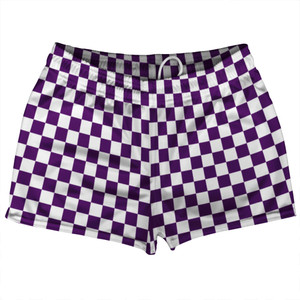 Checkerboard 1 Inch Purple Medium and White Shorty Short Gym Shorts 2.5" Inseam Made In USA