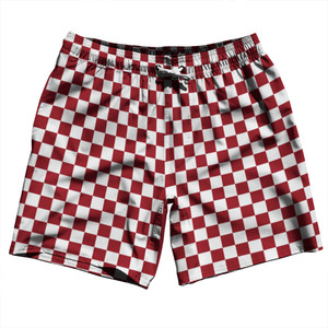 Checkerboard 1 Inch Red Cardinal and White Swim Shorts 7" Made in USA Checkerboard 1 Inch Red Cardinal and White Swim Shorts 7" Made in USA