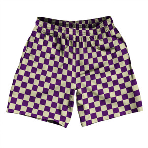 Checkerboard 1 Inch Purple Medium and Vegas Gold Athletic Running Fitness Exercise Shorts 7" Inseam Shorts Made In USA Checkerboard 1 Inch Purple Medium and Vegas Gold Athletic Running Fitness Exercise Shorts 7" Inseam Shorts Made In USA