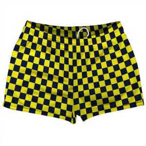 Checkerboard 1 Inch Blue Navy and Yellow Canary Shorty Short Gym Shorts 2.5" Inseam Made In USA Checkerboard 1 Inch Blue Navy and Yellow Canary Shorty Short Gym Shorts 2.5" Inseam Made In USA