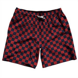 Checkerboard 1 Inch Blue Navy and Red Dark Swim Shorts 7" Made in USA