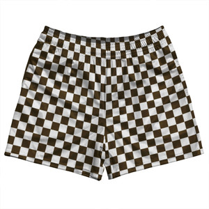 Checkerboard 1 Inch Brown Dark and White Rugby Shorts Made In USA