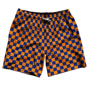 Checkerboard 1 Inch Blue Royal and Tennessee Orange Swim Shorts 7" Made in USA