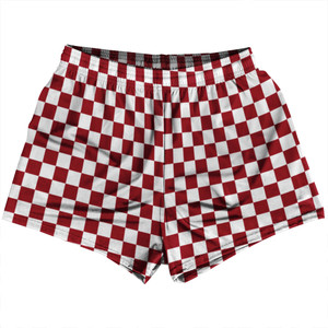 Checkerboard 1 Inch Red Cardinal and White Womens & Girls Sport Shorts End Made In USA
