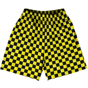 Checkerboard 1 Inch Black and Yellow Basketball Practice Shorts Made In USA