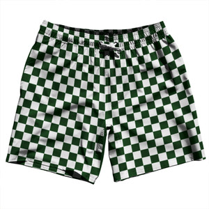 Checkerboard 1 Inch Green Forest and White Swim Shorts 7" Made in USA Checkerboard 1 Inch Green Forest and White Swim Shorts 7" Made in USA