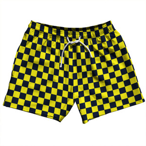 Checkerboard 1 Inch Blue Navy and Yellow Canary 5" Swim Shorts Made in USA Checkerboard 1 Inch Blue Navy and Yellow Canary 5" Swim Shorts Made in USA