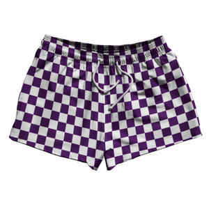 Checkerboard 1 Inch Purple Medium and White 2.5" Swim Shorts Made in USA