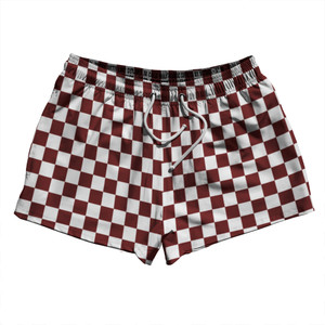 Checkerboard 1 Inch Red Maroon and White 2.5" Swim Shorts Made in USA