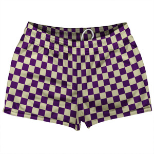 Checkerboard 1 Inch Purple Medium and Vegas Gold Shorty Short Gym Shorts 2.5" Inseam Made In USA Checkerboard 1 Inch Purple Medium and Vegas Gold Shorty Short Gym Shorts 2.5" Inseam Made In USA