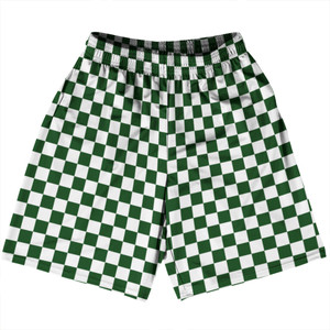 Checkerboard 1 Inch Green Hunter and White Basketball Practice Shorts Made In USA