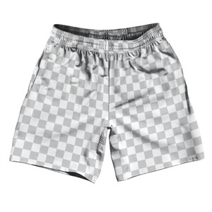 Checkerboard 1 Inch Grey Medium and White Athletic Running Fitness Exercise Shorts 7" Inseam Shorts Made In USA