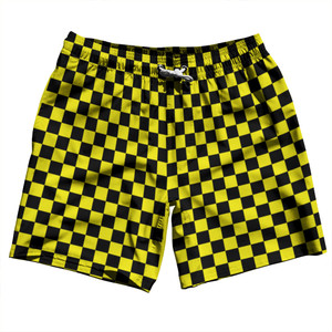 Checkerboard 1 Inch Black and Yellow Swim Shorts 7" Made in USA