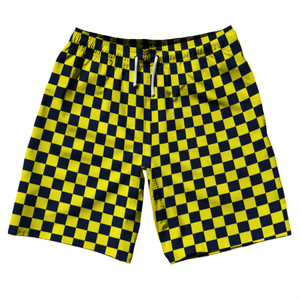 Checkerboard 1 Inch Blue Navy and Yellow Canary 10" Swim Shorts Made in USA Checkerboard 1 Inch Blue Navy and Yellow Canary 10" Swim Shorts Made in USA