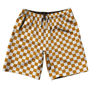 Checkerboard 1 Inch Orange Burnt and White 10" Swim Shorts Made in USA